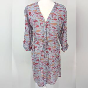 Fresh Produce Blue Red Fish Print Mini Tunic Cinch Waist Dress Swim Cover XL XXL